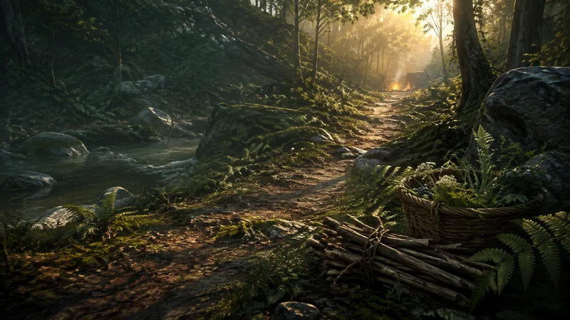 Original wilderness trail illustration for the Not Quite Dead gameplay guide